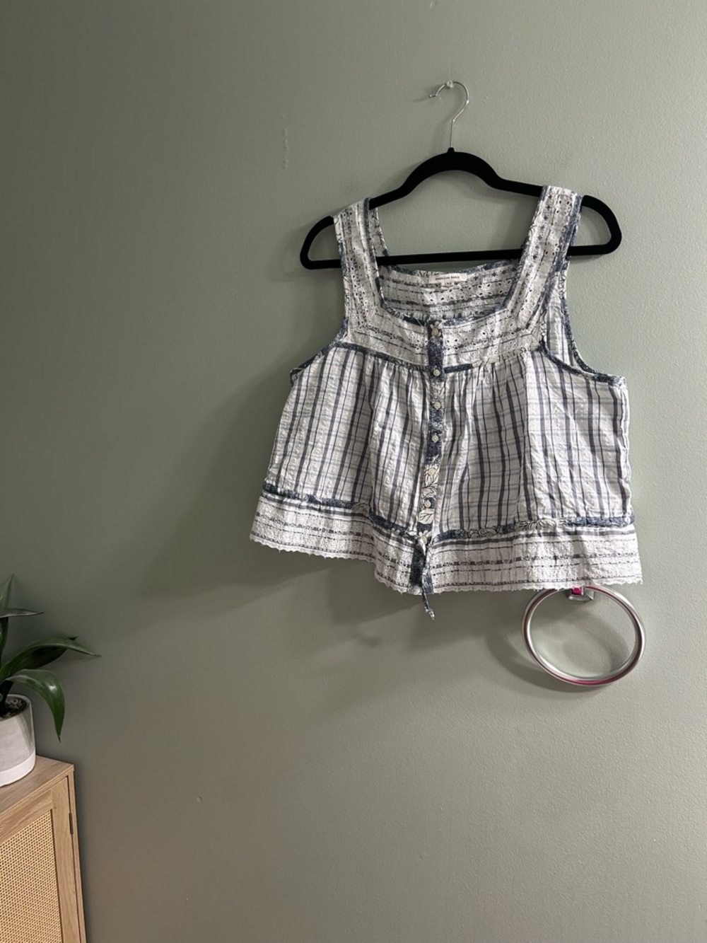 American eagle dainty floral eyelet tank top cropped striped plaid boho cotton - Picture 5 of 9